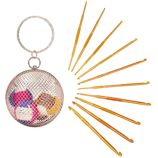 

PandaHall Gorgecraft Women Purse Iron Hollow Clutch Bag, Shoulder Handbag, with Removable Golden Iron Chain Strap, Round, with Aluminium..., Multicolor