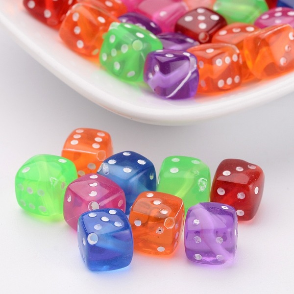 

PandaHall Transparent Acrylic Beads, Mixed Color, Dice, about 8mm in diameter, hole: about 1mm, about 1050pcs/500g Acrylic Cube Multicolor