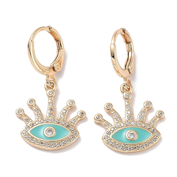 

PandaHall Real 18K Gold Plated Brass Dangle Leverback Earrings, with Enamel and Cubic Zirconia, Evil Eye, Turquoise, 30.5x16.5mm Cubic..., Green