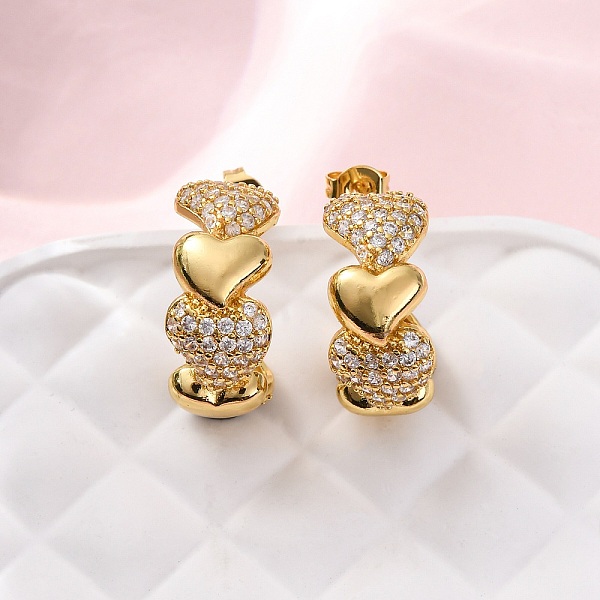 Latón micro pave aretes de circonita cúbica transparente