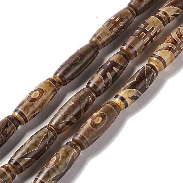 

PandaHall Tibetan Style dZi Beads Strands, Natural & Dyed Agate Beads, Rice, Human Pattern, 28.5~30x10mm, Hole: 2.5mm, about 10pcs/strand...