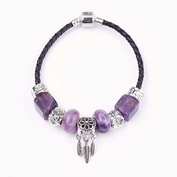 

PandaHall Natural Amethyst Beads Cord Bracelets, with Brass Findings, Flower with Leaf, 7-7/8 inch(20cm), 3mm Amethyst