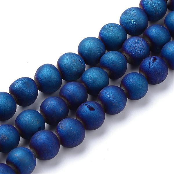 

PandaHall Electroplated Natural Druzy Geode Agate Bead Strands, Matte Style, Round, Blue Plated, 8~9mm, Hole: 1mm, about 46pcs/strand, 14.7...