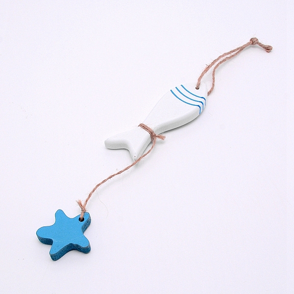 

PandaHall MDF Board Pendant Ornaments, Wall Decor Door Hanging Decoration, with Hemp Rope, Fish with Star, White, 36cm Fibre Fish White
