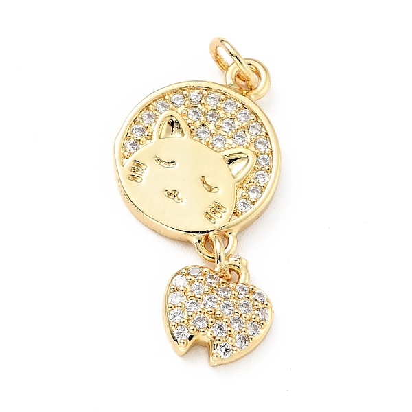 

PandaHall Eco-friendly Brass Micro Pave Clear Cubic Zirconia Pendants, with Jump Ring, Cadmium Free & Lead Free, Flat Round with Cat, Real...