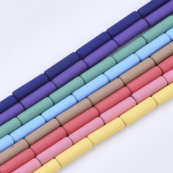 

PandaHall Spray Painted Non-magnetic Synthetic Hematite Beads Strands, Column, Mixed Color, 13x4mm, Hole: 0.7mm, about 31pcs/strand, 16.14..., Multicolor