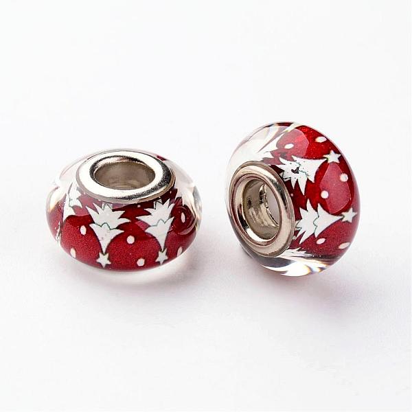 

PandaHall Large Hole Rondelle Resin European Beads, with Platinum Tone Brass Double Cores, Christmas, Red, 14x8mm, Hole: 5mm Resin+Brass...