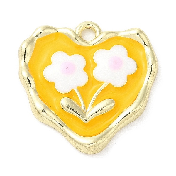 

PandaHall Alloy Enamel Pendants, Golden, Heart with Flower Charm, Yellow, 18x18x3mm, Hole: 1.6mm Alloy+Enamel Heart Yellow