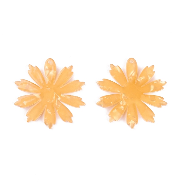 PandaHall Acrylic Pendants, for DIY Earring Accessories, Flower, Goldenrod, 37.5x37x2mm, Hole: 1.6mm Acrylic Flower Gold