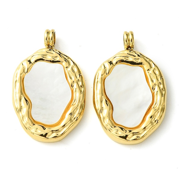 

PandaHall Ion Plating(IP) 304 Stainless Steel Pave Shell Pendants, Oval Charms, Real 14K Gold Plated, 24x15x2.8mm, Hole: 2.5mm Shell Oval