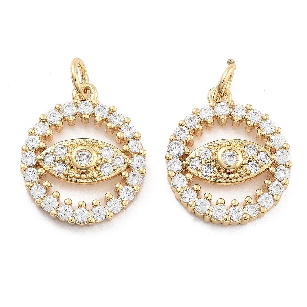 

PandaHall Brass Pave Cubic Zirconia Pendants, with Jump Ring, Golden, Eye, 17x14x3mm, Hole: 5mm Brass+Cubic Zirconia Eye Clear