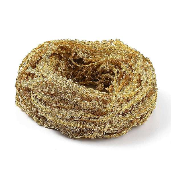 

PandaHall Filigree Corrugated Lace Ribbon, Wave Shape, for Clothing Accessories, Home Decoration, Gold, 3/8 inch(9~10mm) Polyester Gold