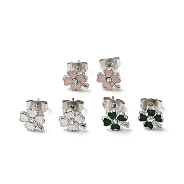 

PandaHall Enamel Clover with Crystal Rhinestone Stud Earrings with 316 Surgical Stainless Steel Pins, Stainless Steel Color Plated 304..., Multicolor