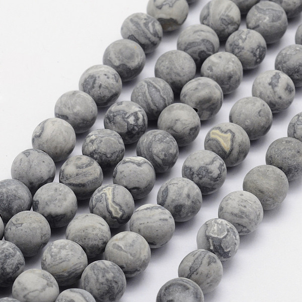 

PandaHall Natural Map Stone/Picasso Stone/Picasso Jasper Beads Strands, Frosted, Round, 7.5~8mm, Hole: 1mm, about 47pcs/strand, 15.3 inch..., Gray