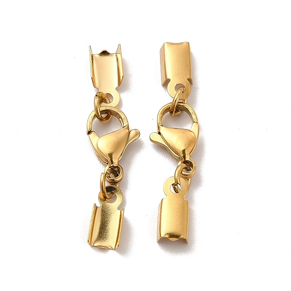 

PandaHall Ion Plating(IP) 304 Stainless Steel Lobster Claw Clasps with Cord Ends, Real 18K Gold Plated, 32mm, Inner Diameter: 3.5mm 304...