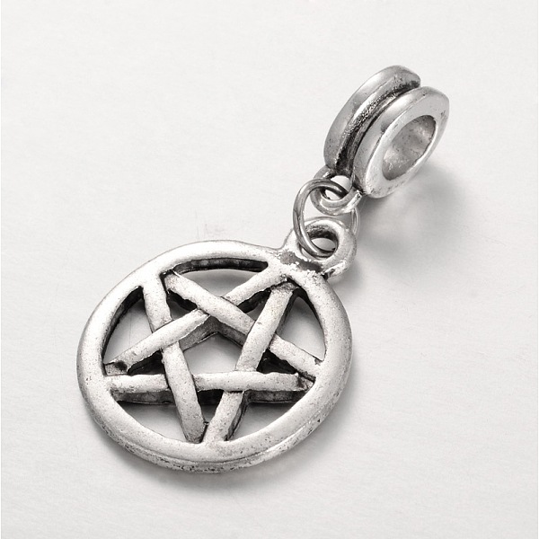 

PandaHall Tibetan Style Alloy Large Hole European Dangle Charms, Wicca Charms, Flat Round with Star, Antique Silver, 32mm, Hole: 5mm Alloy...