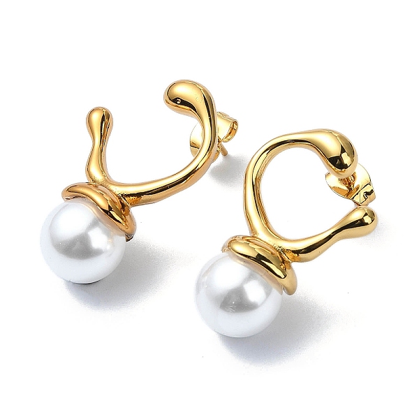 

PandaHall Ion Plating(IP) 304 Stainless Steel Twist Ring Stud Earrings, with Round Plastic Pearl, Golden, 27.5x18mm 304 Stainless Steel Ring..., White
