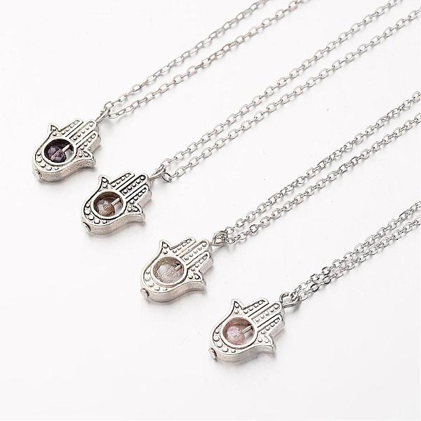 

PandaHall Tibetan Style Alloy Pendant Necklaces, with Glass Beads, Brass Cable Chains, Hamsa Hand/Hand of Fatima/Hand of Miriam, Mixed Color..., Multicolor