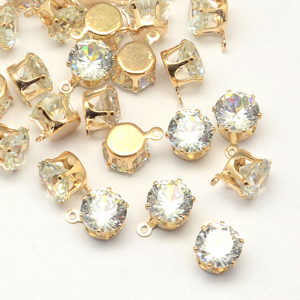 

PandaHall Cubic Zirconia Charms, with Brass Findings, Light Gold, 10x9x6mm, Hole: 1mm Brass+Cubic Zirconia Flat Round