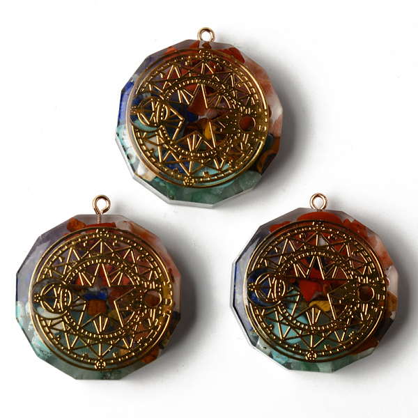 

PandaHall Flat Round Epoxy Resin Pendants, with Natural Amethyst & Lapis Lazuli & Sodalite & Green Aventurine & Tiger Eye & Carnelian & Red...