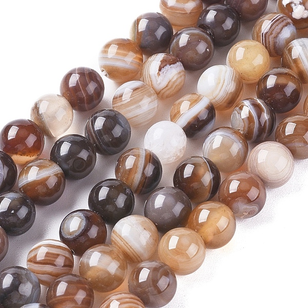 

PandaHall Natural Striped Agate/Banded Agate Beads Strands, Dyed & Heated, Round, Sienna, 4mm, Hole: 0.5mm, about 91~93pcs/strand, 14.96..., Brown