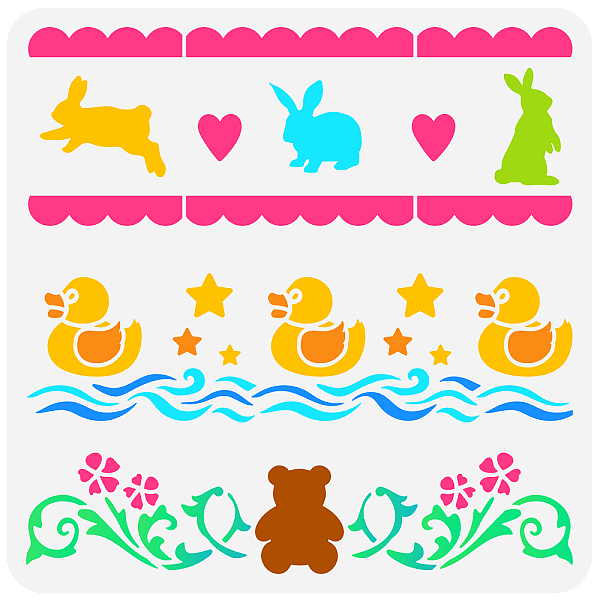 

PandaHall FINGERINSPIRE Nursery Animal Border Painting Stencil 11.8x11.8inch Reusable Rabbit Template Plastic Duck Stencil Floral Pattern...