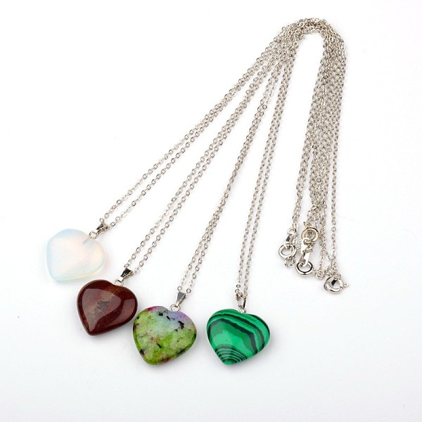 

PandaHall Gemstone Heart Pendant Necklaces, with Brass Chains and Brass Spring Ring Clasps, Platinum, Mixed Stone, 18 inch Mixed Stone..., Multicolor