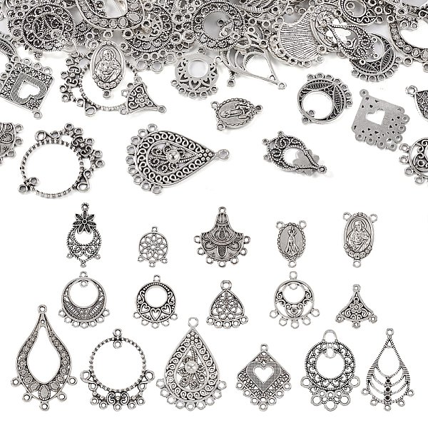 

PandaHall 96Pcs 16 Style Tibetan Style Alloy Chandelier Component Links, Teardrop/Fan/Rhombus, Antique Silver, 18.5~47x13.5~31x0.9~3mm, Hole...