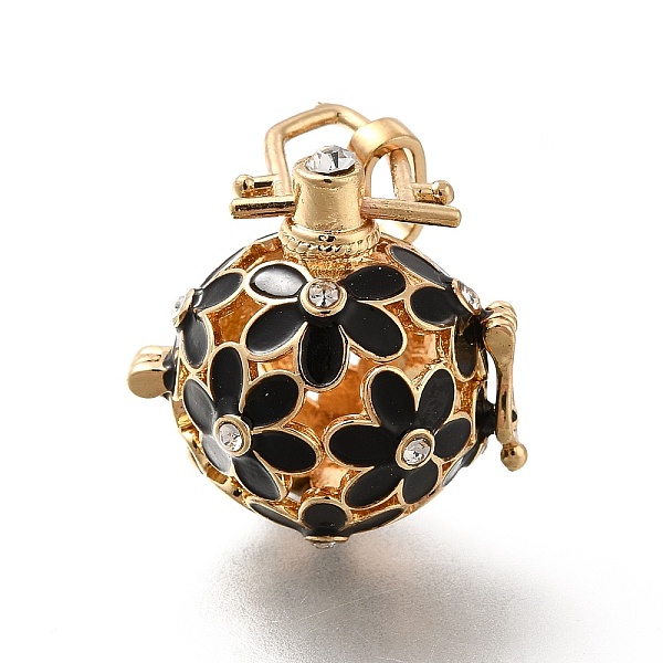 

PandaHall Alloy Crystal Rhinestone Bead Cage Pendants, Hollow Flower Charm, with Enamel, for Chime Ball Pendant Necklaces Making, Golden..., Black