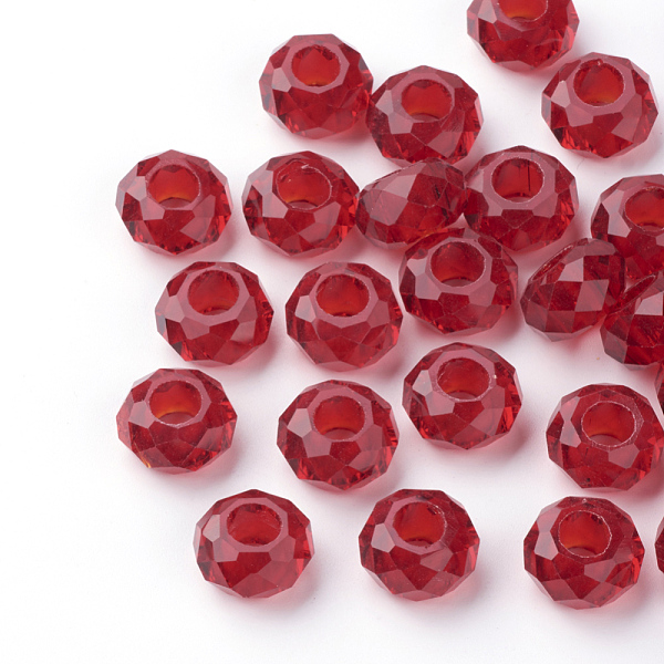 

PandaHall Glass European Beads, Large Hole Beads, No Metal Core, Rondelle, Dark Red, 14x8mm, Hole: 5mm Glass Rondelle