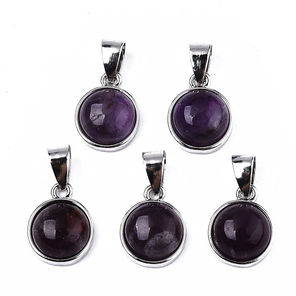 

PandaHall Natural Amethyst Pendants, with Platinum Tone Brass Settings and Platinum Tone Iron Snap on Bails, Half Round/Dome, 15.5x12x6mm...