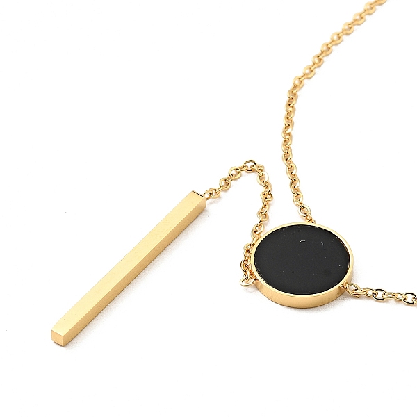 

PandaHall Black Synthetic Shell Flat Round Pendant Lariat Necklace, Ion Plating(IP) 304 Stainless Steel Y Necklace for Women, Golden, 16.54...