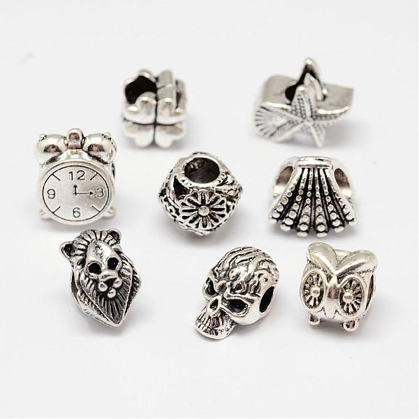 

PandaHall Mixed Shaped Alloy European Beads, Large Hole Beads, Antique Silver, 10~14x8~11x6.5~9.5mm, Hole: 4.5~5mm Alloy Mixed Shapes