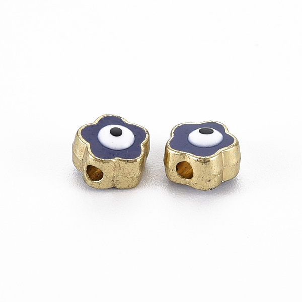 

PandaHall Rack Plating Alloy Enamel Beads, Cadmium Free & Lead Free, Flower with Evil Eye, Blue, 6x6x3~4mm, Hole: 1.5mm Alloy+Enamel Flower...
