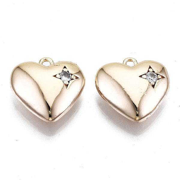 

PandaHall Brass Micro Clear Cubic Zirconia Pendants, Nickel Free, Heart Shape with Star, Real 18K Gold Plated, 15x15x5mm, Hole: 1.4mm...