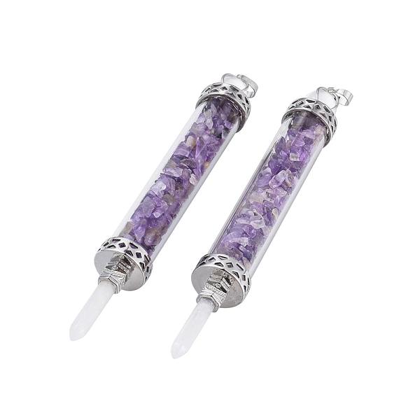 

PandaHall Natural Amethyst Big Pendants, Dowsing Pendulum Pendants Making, with Quartz Crystal Round Beads, Glass and Brass Findings, Column..., Purple