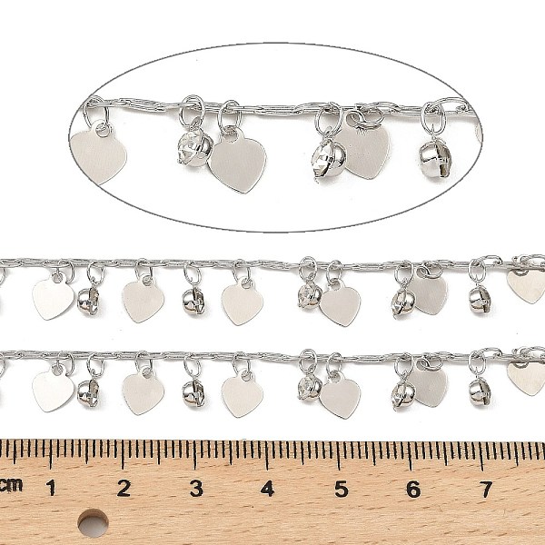 

PandaHall Rack Plating Brass Heart Link Chains, with Clear Glass Charms, Long-Lasting Plated, Soldered, with Spool, Platinum, Flat Round...