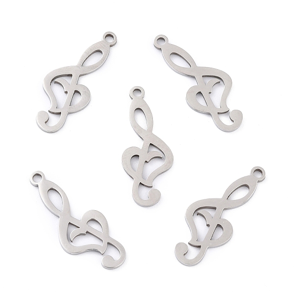 PandaHall 201 Stainless Steel Pendants, Treble Clef, Stainless Steel Color, 24x10x1mm, Hole: 1.6mm 201 Stainless Steel Musical Note