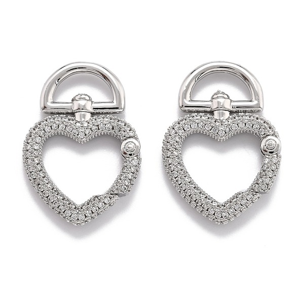 

PandaHall Brass Clear Cubic Zirconia Swivel Clasps, Long-Lasting Plated, Heart, Real Platinum Plated, 29x20x4mm, Hole: 10x5mm Brass Clear