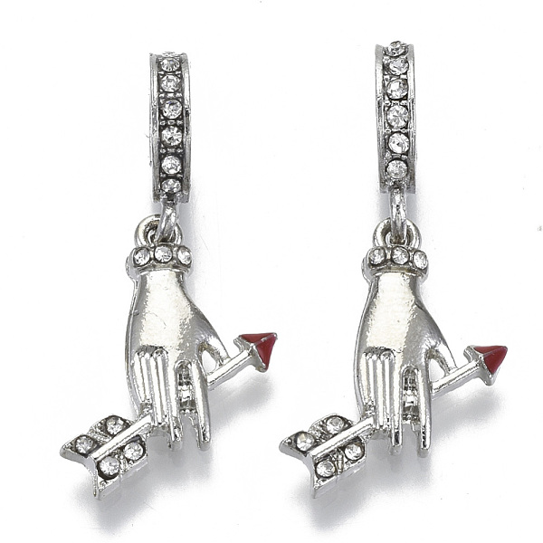 

PandaHall Alloy European Dangle Charms, with Crystal Rhinestone and Enamel, Large Hole Pendants, Hand with Arrow, Platinum, Red, 31mm, Hole...