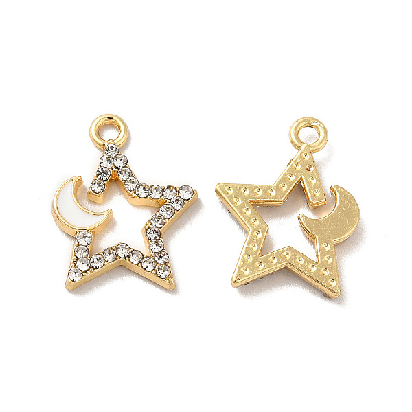 

PandaHall Rack Plating Alloy Rhinestone Pendants, with Enamel, Nickel Free, Star with Moon Charms, Golden, White, 17x13x2mm, Hole: 1.6mm...