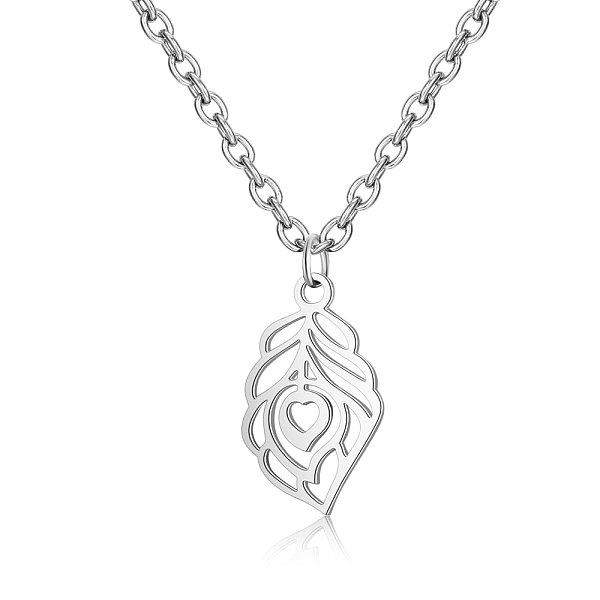 

PandaHall 201 Stainless Steel Pendants Necklaces, Feather, Stainless Steel Color, 16.3 inch(40cm)x1mm 201 Stainless Steel