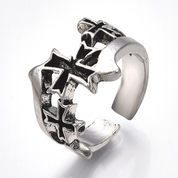 

PandaHall Alloy Cuff Finger Rings, Wide Band Rings, Cross, Antique Silver, Size 9, 19mm Alloy