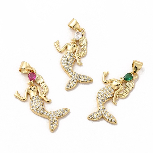 

PandaHall Rack Plating Brass Cubic Zirconia Pendants, Cadmium Free & Lead Free, Real 18K Gold Plated, Long-Lasting Plated, Mermaid Charm..., Multicolor
