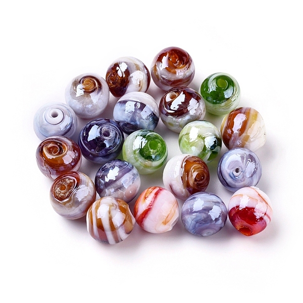 

PandaHall Handmade Lampwork Beads, Pearlized, Round, Mixed Color, 12mm, Hole: 2mm Lampwork Round Multicolor