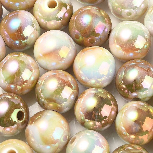 

PandaHall UV Plating Rainbow Iridescent Acrylic Beads, Round, Dark Khaki, 13.5x13mm, Hole: 3mm Acrylic Round