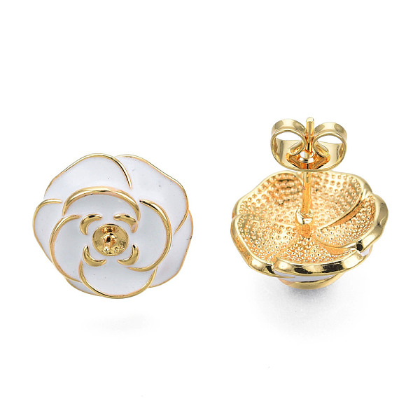 

PandaHall Spray Painted Brass Stud Earring Findings, Nickel Free, Flower, for Half Drilled Beads, Real 18K Gold Plated, 14.5x14.5mm, Pin...