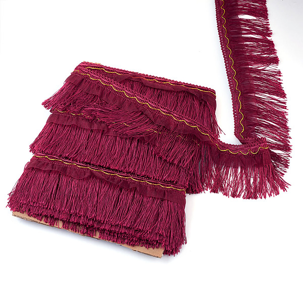 

PandaHall Polyester Tassel Fringe Trimming, Curtain Decoration, Costume Accessories, Dark Red, 100x1mm, 12m/card Polyester Others