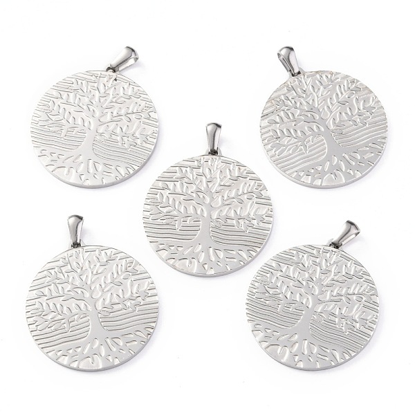 

PandaHall Flat Round with Tree of Life 304 Stainless Steel Pendants, Stainless Steel Color, 32x30x1.5mm, Hole: 4.5x6mm 304 Stainless Steel...