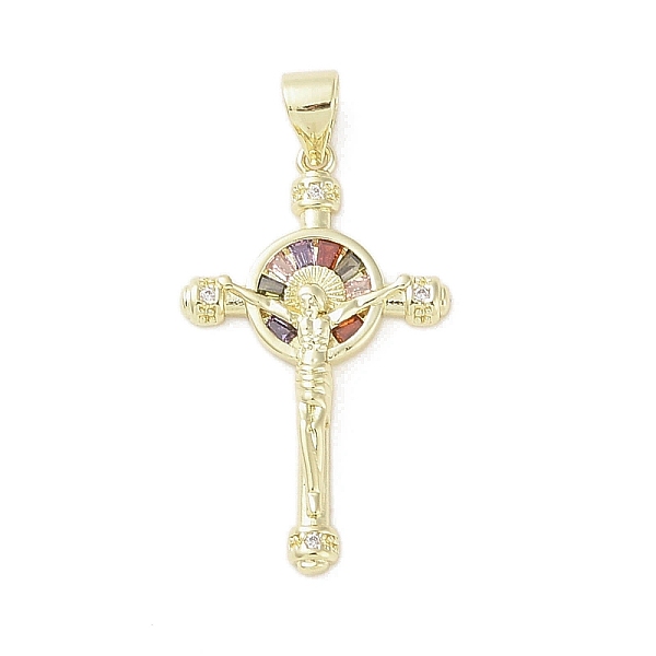 

PandaHall Real 18K Gold Plated Brass Micro Pave Cubic Zirconia Pendants, Cross with Jesus, Colorful, 28x17.5x3mm, Hole: 3.6x4.3mm...